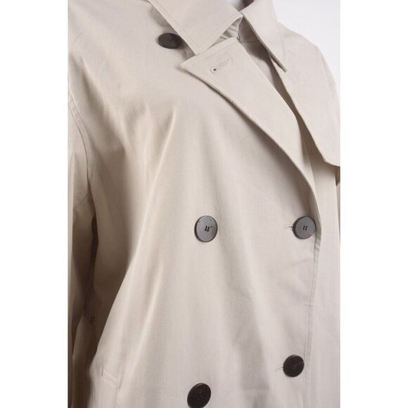 Theory Womens Trench Coat Double Breasted Sleek Sz M Beige Sand NWT No belt $795 - Picture 3 of 7